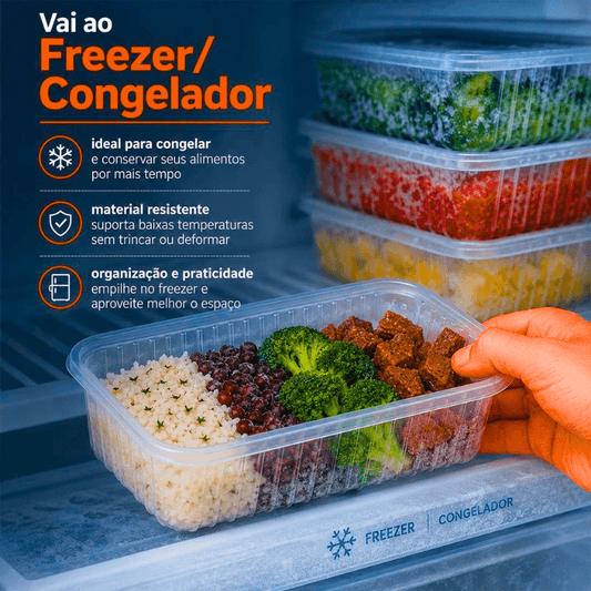 24 Potes Descartáveis Com Tampa, Suafesta, 500 ml, Retangular