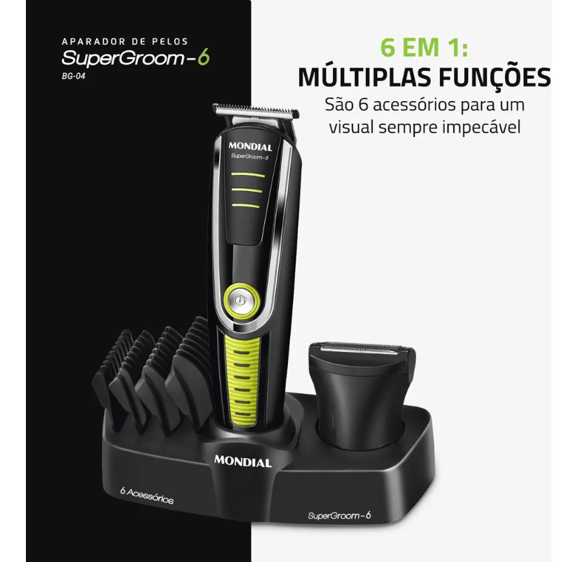 Cortador De Cabelo Mondial Super Groom 6 Preto/Verde