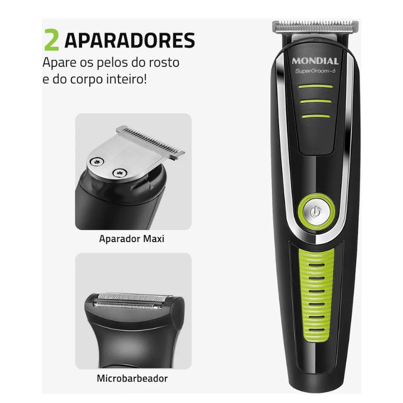Cortador De Cabelo Mondial Super Groom 6 Preto/Verde