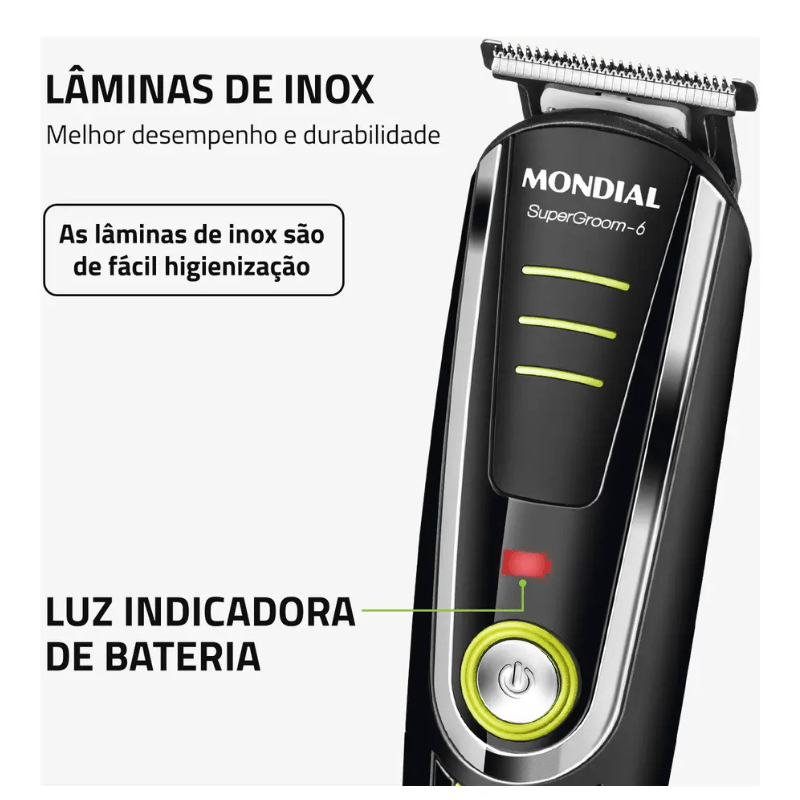 Cortador De Cabelo Mondial Super Groom 6 Preto/Verde
