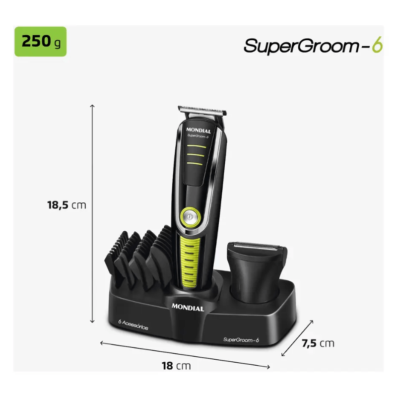 Cortador De Cabelo Mondial Super Groom 6 Preto/Verde