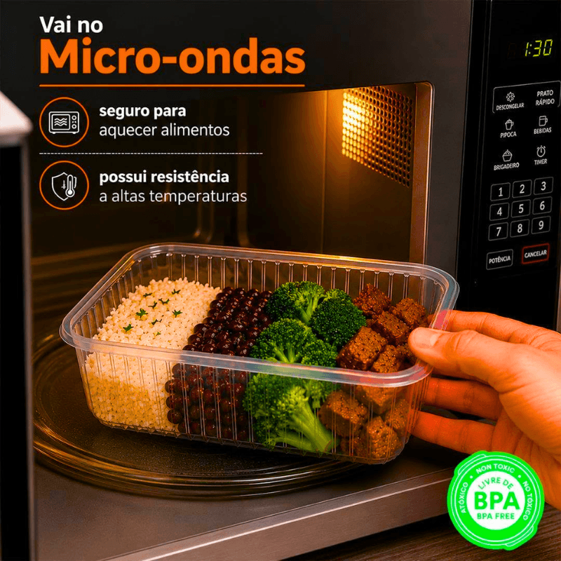 24 Potes Descartáveis Com Tampa, Suafesta, 500 ml, Retangular