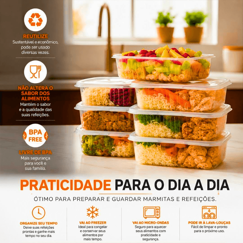 24 Potes Descartáveis Com Tampa, Suafesta, 500 ml, Retangular